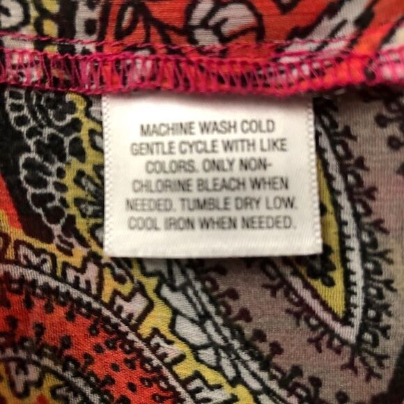 Style & Co. Sz M Sheer Orange Paisley Embroidered Lace Bohemian Blouse - Picture 6 of 7